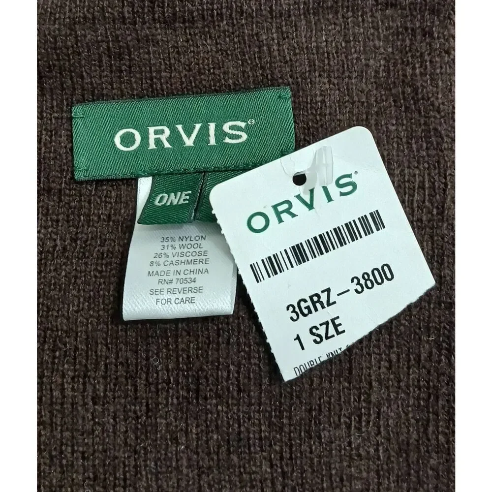 Orvis mens long wool cashmere cinnamon brown two tone color block scarf